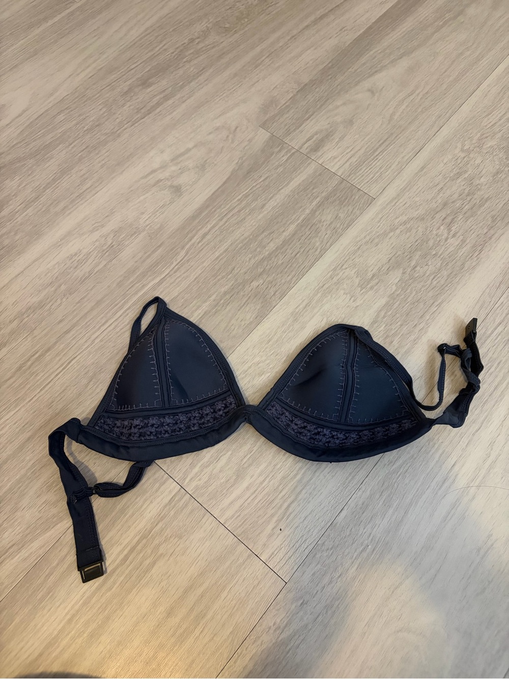 triangl swimwear Navy Lace-Trim Triangle Bikini Top